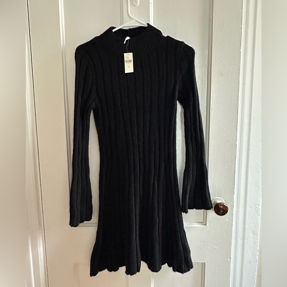 Anthropology Black Ribbed Knit Dress